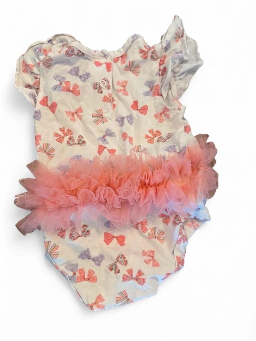 Milkberry Baby Girls Cream Bow Print One-Piece with Pink Tulle Tutu